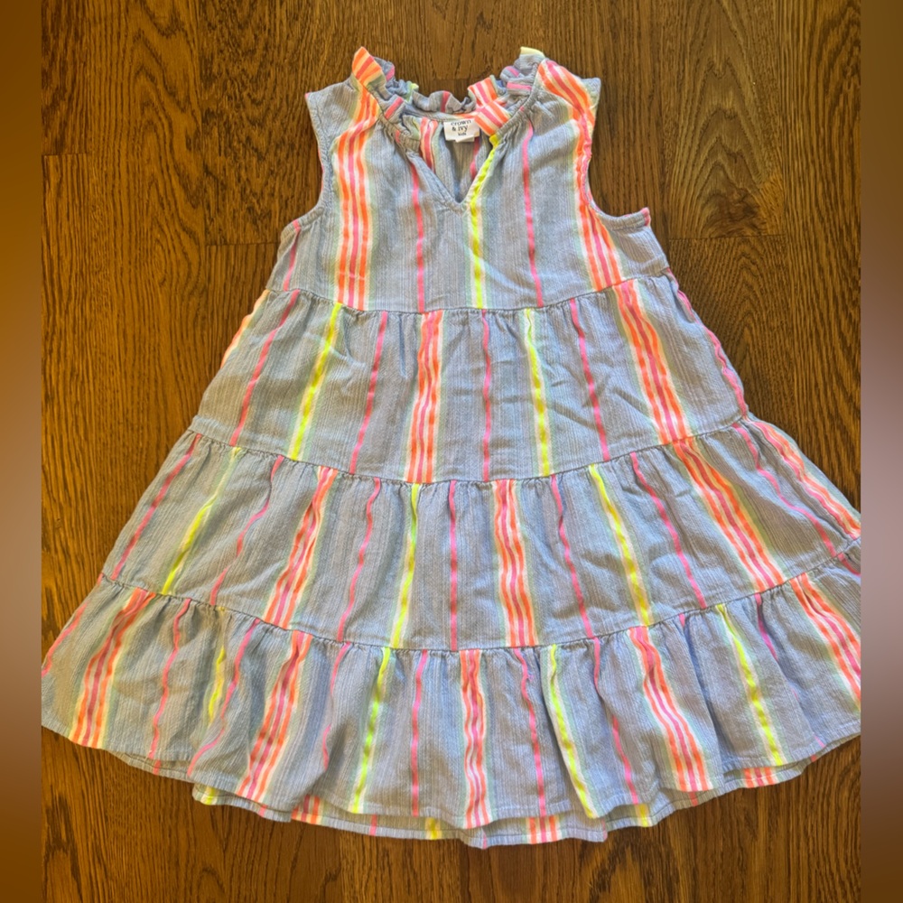 Crown & Ivy Kids Colorful Striped Tier Dress Size Small Excellent Condition